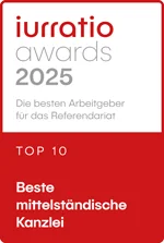 Iurratio 2025 Beste mittelständische Kanzlei für das Referendariat Iurratio 2025 Beste mittelständische Kanzlei für das Referendariat