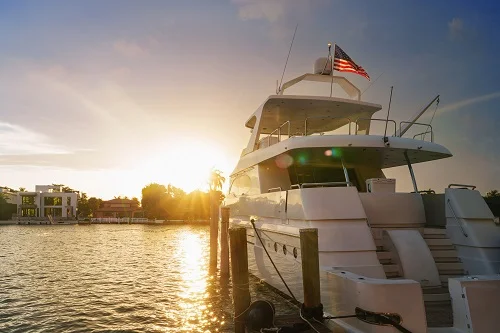 Yacht at sunset in the USA