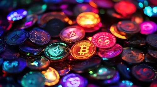 Different colorful crypto tokens