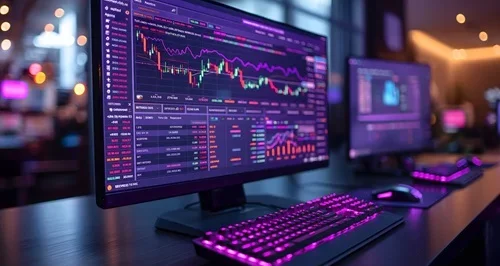 Computer screen with graphs and tables