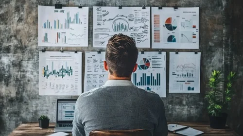 Ein Mann sitzt vor einer Wand mit vielen Zetteln