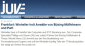 JUVE berichtet über WINHELLER-Neuzugänge in Frankfurt am Main JUVE berichtet über WINHELLER-Neuzugänge in Frankfurt am Main